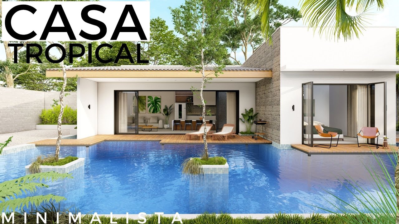 Casa térrea minimalista tem integração de ambientes com piscina!